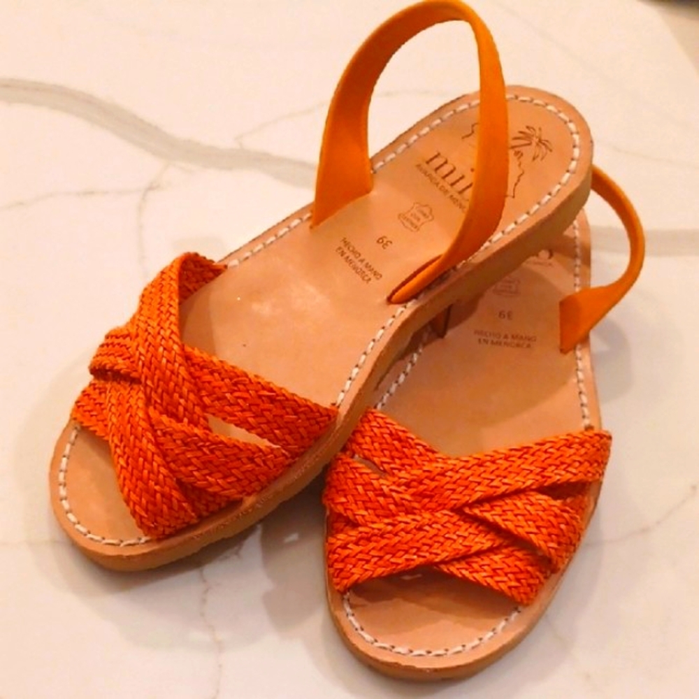 New Mibo Vibrant Orange Criss-Cross Braided Strap Flat Sandals for Summer EU 39